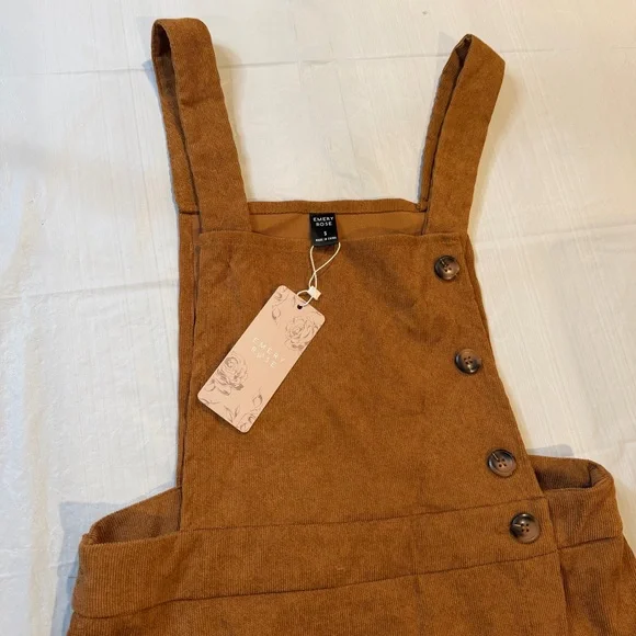 Emery Rose Corduroy Pinafore Overall Dress Button Front Brown S - Picture 6 of 7